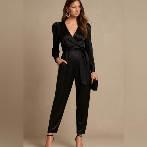 A.L.C. Christian Black Jumpsuit with Wrap Belt/ Size Large/ Size 8 - Picture 1 of 12